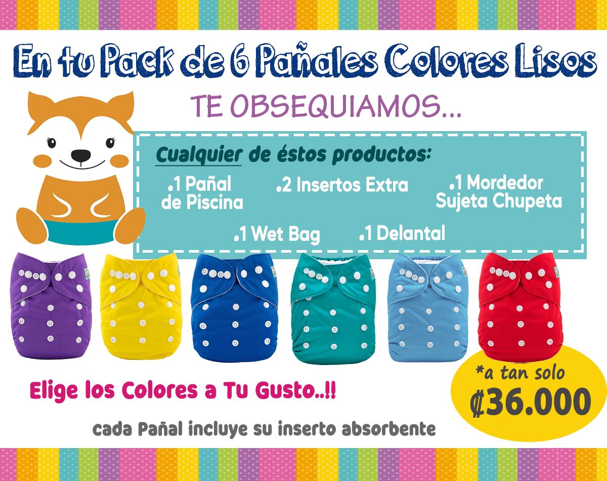 Aniversario - Pack de 6 Pañales Colores Lisos con Regalia - Exclusivo de Pre-Venta - Imagen 1