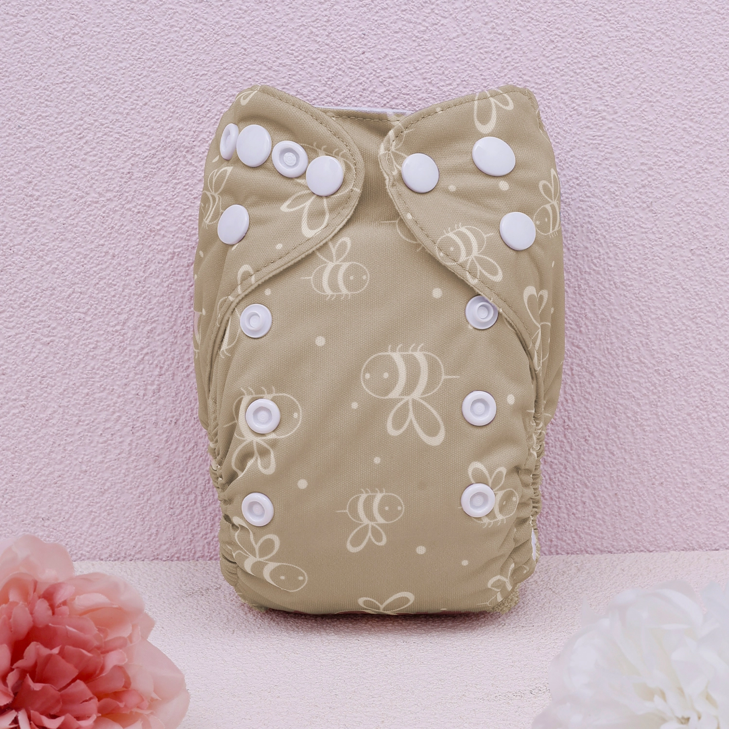 Pañal de Tela Recién Nacido Alva Baby - Todo en 1 - Abejas Beige - Imagen 1